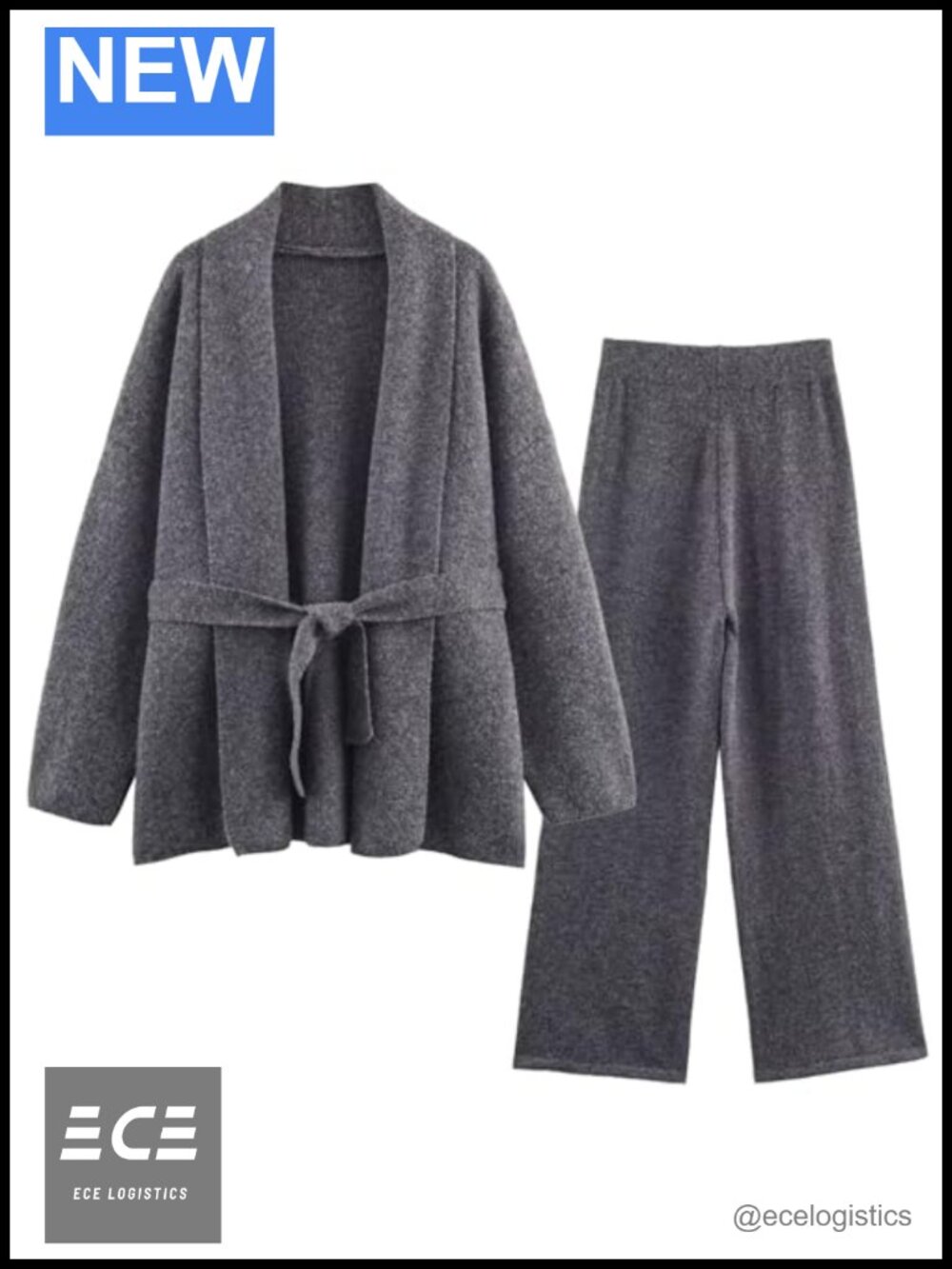 CUFEZN Women's 2 Piece Rib Knit Cardigan Set Oversized Wide Leg Lounge Outfit